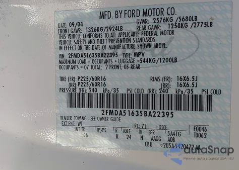 2005 Ford Freestar Se from USA, damaged, VIN 2FMDA51635BA22395